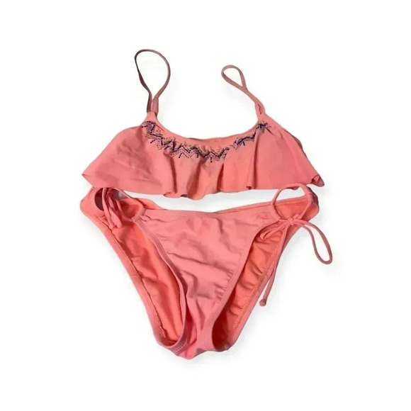 Hobie Coral Bandeau two piece Bikini with beading.  Top small.  Bottoms med - Picture 1 of 12